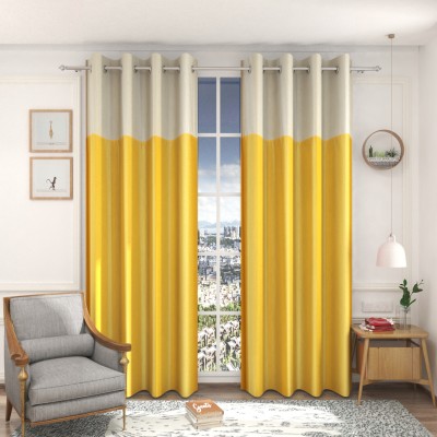 Arick Home 153 cm (5 ft) Polyester Semi Transparent Window Curtain (Pack Of 2)(Solid, Yellow)