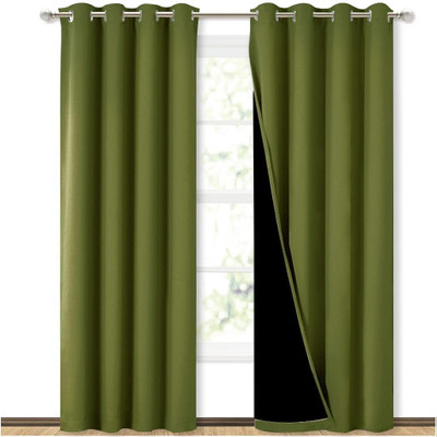 bfam 244 cm (8 ft) Door Polyester Blackout Curtain (Pack Of 2)(Green, Solid)