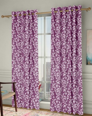Homefab India 152.4 cm (5 ft) Polyester Room Darkening Window Curtain (Pack Of 2)(Floral, Lavender,White)
