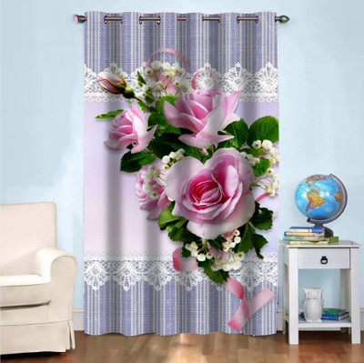 V21 274 cm (9 ft) Long Door Polyester Room Darkening Curtain Single Curtain(Pink, Floral)