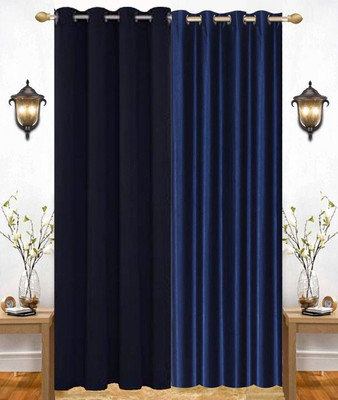 India Furnish 153 cm (5 ft) Window Polyester Room Darkening Curtain (Pack Of 2)(Blue & Black, Plain, Solid)
