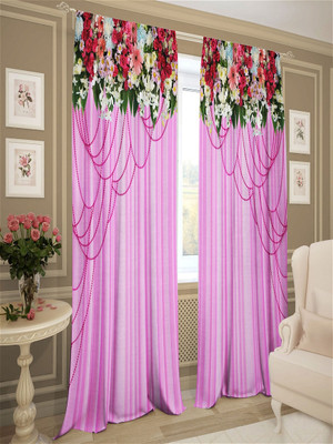 BEST FAB 274 cm (9 ft) Long Door Polyester Room Darkening Curtain Single Curtain(Red, Floral)