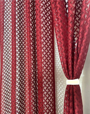 BANAVY 154 cm (5 ft) Window Net Semi Transparent Curtain (Pack Of 2)(Maroon, Checkered)