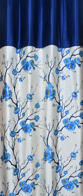 Kraftiq Homes 274 cm (9 ft) Long Door Polyester Semi Transparent Curtain Single Curtain(Aqua, Floral)