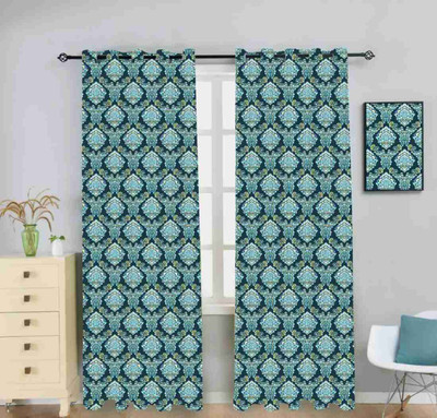 V21 154 cm (5 ft) Window Polyester Room Darkening Curtain Single Curtain(Blue, Printed)