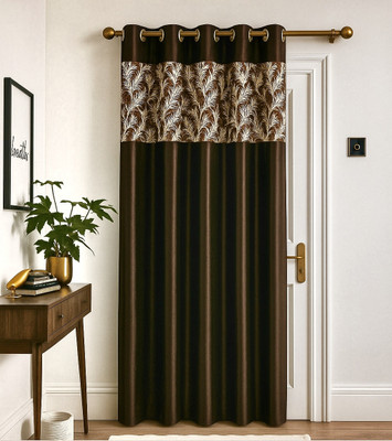 Cozy Leaf 213 cm (7 ft) Door Polyester Semi Transparent Curtain Single Curtain(Light Brown, Printed)