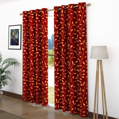 Bedspun 215 cm (7 ft) Door Polyester Semi Transparent Curtain (Pack Of 2)(Maroon, Printed)