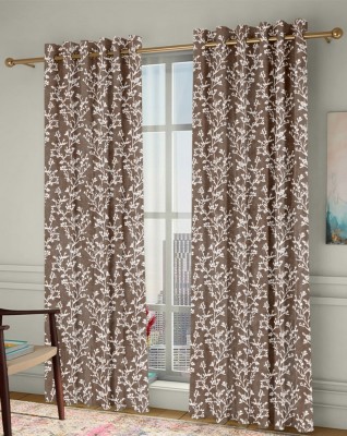 Homefab India 152.4 cm (5 ft) Polyester Room Darkening Window Curtain (Pack Of 2)(Floral, Brown, White)