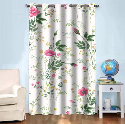 sai fashion 214 cm (7 ft) Door Polyester Room Darkening Curtain Single Curtain(Pink, Floral)