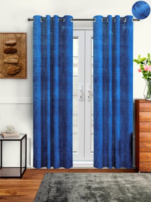 Cortina 210 cm (7 ft) Velvet Room Darkening Door Curtain (Pack Of 2)(Printed, Navy Blue)
