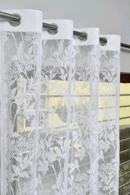 Honger 274 cm (9 ft) Net Transparent Long Door Curtain Single Curtain(Floral, White Color)
