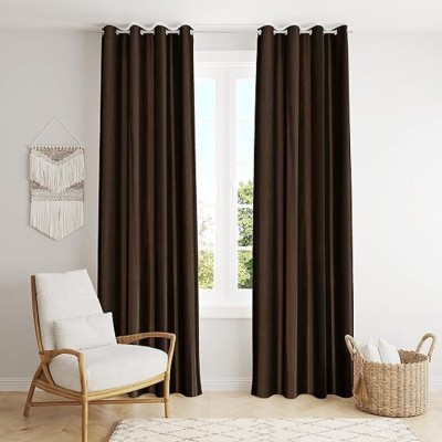 Domesfab 274.32 cm (9 ft) Polyester Semi Transparent Long Door Curtain Single Curtain(Plain, Brown)