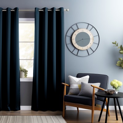 Bedspun 275 cm (9 ft) Polyester Blackout Long Door Curtain Single Curtain(Solid, Dark Teal Blue)