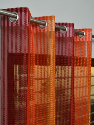 Lucacci 274 cm (9 ft) Net Transparent Long Door Curtain (Pack Of 2)(Printed, Orange)