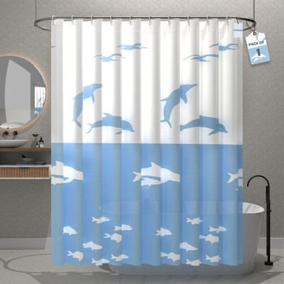 HOMESTIC by Kuber Industries 180 cm (6 ft) Shower PVC Semi Transparent Curtain Single Curtain(Blue, White, Printed)