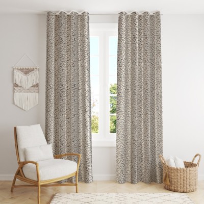 La elite 213 cm (7 ft) Polyester Semi Transparent Door Curtain (Pack Of 2)(Geometric, Brown)