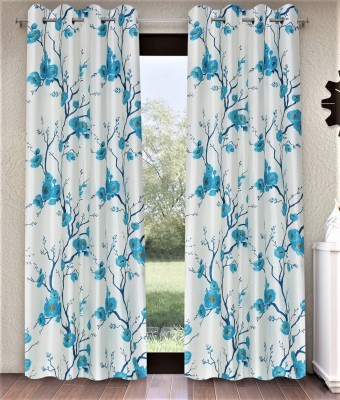 Fashion String 274 cm (9 ft) Polyester Semi Transparent Long Door Curtain (Pack Of 2)(Floral, Aqua)