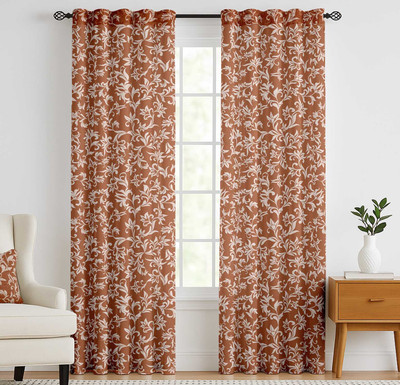 Vargottam 213 cm (7 ft) Door Cotton Semi Transparent Curtain (Pack Of 2)(Light Brown & White, Printed)
