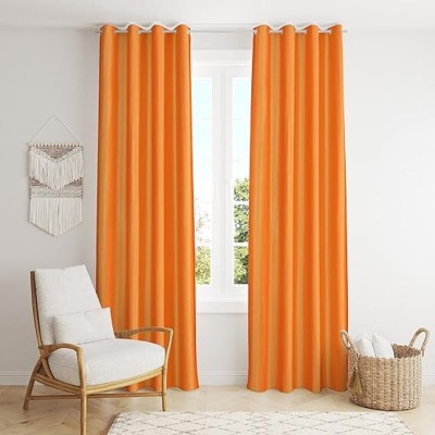 Domesfab 274.32 cm (9 ft) Polyester Semi Transparent Long Door Curtain (Pack Of 2)(Plain, Orange)