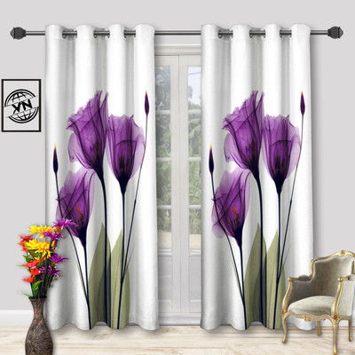 Ef Enterprise 214 cm (7 ft) Door Polyester Blackout Curtain (Pack Of 2)(purple flower design curtains, Printed)