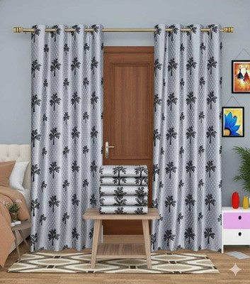 TWOLOVER 213 cm (7 ft) Long Door Cotton Blackout Curtain Single Curtain(Blue, Printed)