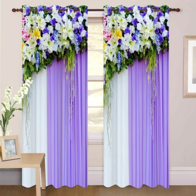 BEST FAB 214 cm (7 ft) Polyester Room Darkening Door Curtain Single Curtain(Floral, Grey)