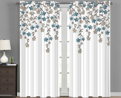 Shivay decor 154 cm (5 ft) Window Polyester Room Darkening Curtain Single Curtain(Blue, Floral)