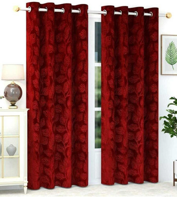 Stackers 213 cm (7 ft) Door Velvet Room Darkening Curtain (Pack Of 2)(Maroon, Floral)