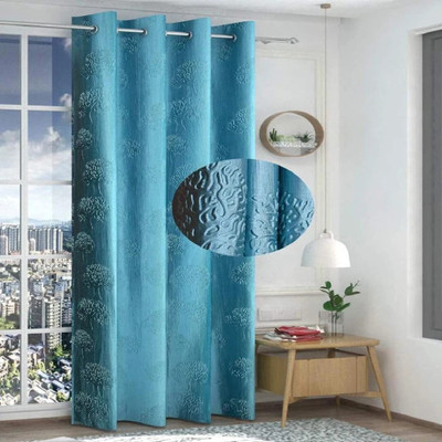 RADRUGS 210 cm (7 ft) Door Polycotton Room Darkening Curtain Single Curtain(Light Blue, Self Design)