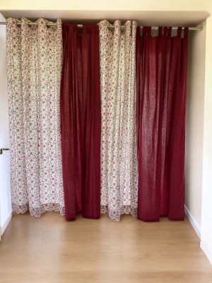 Peachhomes 91 cm (3 ft) Cotton Semi Transparent Door Curtain (Pack Of 2)(Plain, Red)