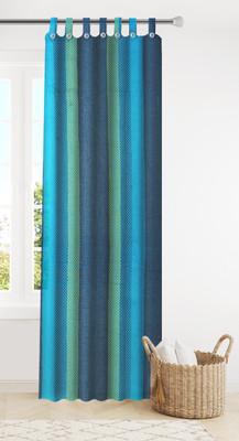 Lakshmi 202 cm (7 ft) Window Cotton Curtain Single Curtain(Blue, Striped)