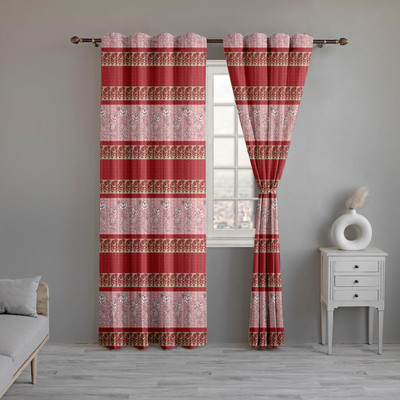 CURTAINRY 213.36 cm (7 ft) Door Polycotton Room Darkening Curtain Single Curtain(Beige, Motif)