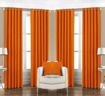 Radha Enterprises 213 cm (7 ft) Blends Room Darkening Door Curtain (Pack Of 4)(Solid, Orange)