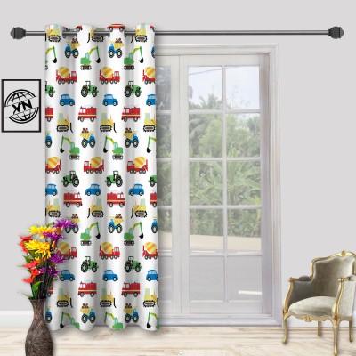 VN ENTERPRISE 214 cm (7 ft) Polyester Blackout Door Curtain Single Curtain(Cartoon, Vehicle Printed Curtains ( white ) for kids room)