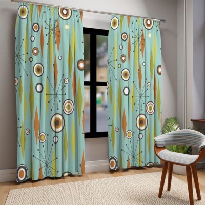 Tample Fab 214 cm (7 ft) Polyester Room Darkening Door Curtain (Pack Of 2)(Geometric, Blue)