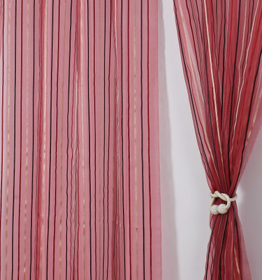 Homefab India 152.5 cm (5 ft) Window Polyester Transparent Curtain (Pack Of 2)(Maroon, Striped)
