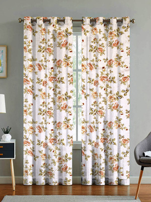 Ana 213 cm (7 ft) Door Cotton Room Darkening Curtain (Pack Of 2)(Beige, Floral)