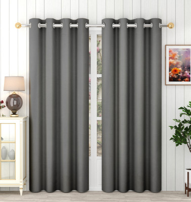Panipat Textile Hub 213 cm (7 ft) Door Polyester Blackout Curtain (Pack Of 2)(Grey, Solid)