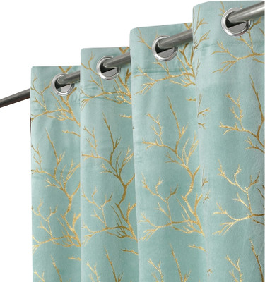 FABREEVA 152.4 cm (5 ft) Window Velvet Room Darkening Curtain (Pack Of 2)(English Aqua, Self Design)