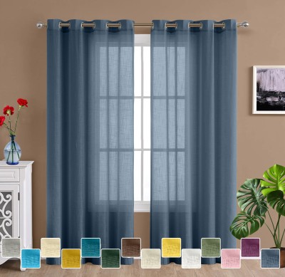 Linenweaves 272 cm (9 ft) Cotton Semi Transparent Long Door Curtain (Pack Of 2)(Solid, Navy Blue)