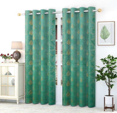 Drape And Decor 243.84 cm (8 ft) Shower Velvet Room Darkening Curtain (Pack Of 2)(Light Aqua, Self Design)