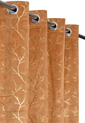 Rashee Creations 213 cm (7 ft) Door Velvet Room Darkening Curtain (Pack Of 2)(Gold, Self Design, Printed)