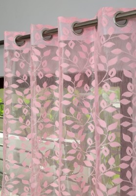 tiyos 275 cm (9 ft) Net Semi Transparent Long Door Curtain (Pack Of 2)(Floral, Pink)