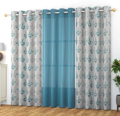 Sehbhagi 153 cm (5 ft) Tissue Semi Transparent Window Curtain (Pack Of 3)(Printed, Aqua)