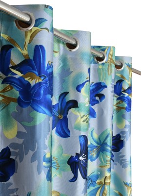 Lucacci 274 cm (9 ft) Polyester Semi Transparent Long Door Curtain (Pack Of 2)(Printed, Blue)