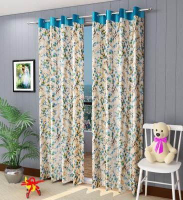 VeNom 152 cm (5 ft) Polyester Room Darkening Window Curtain (Pack Of 2)(Floral, Aqua)