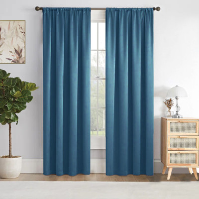 HOMEMONDE 213.36 cm (7 ft) Door Polyester Blackout Curtain (Pack Of 2)(Luxurious Blue, Solid)