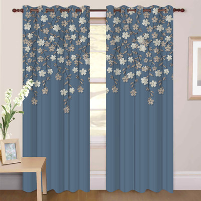 RD 154 cm (5 ft) Window Polyester Room Darkening Curtain Single Curtain(Blue, Floral)