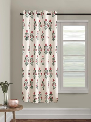 Trance Home Linen 152 cm (5 ft) Cotton Semi Transparent Window Curtain Single Curtain(Printed, Aangan Red)