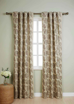 UBH 153 cm (5 ft) Window Velvet Semi Transparent Curtain (Pack Of 2)(Green, Floral, Embroidered)